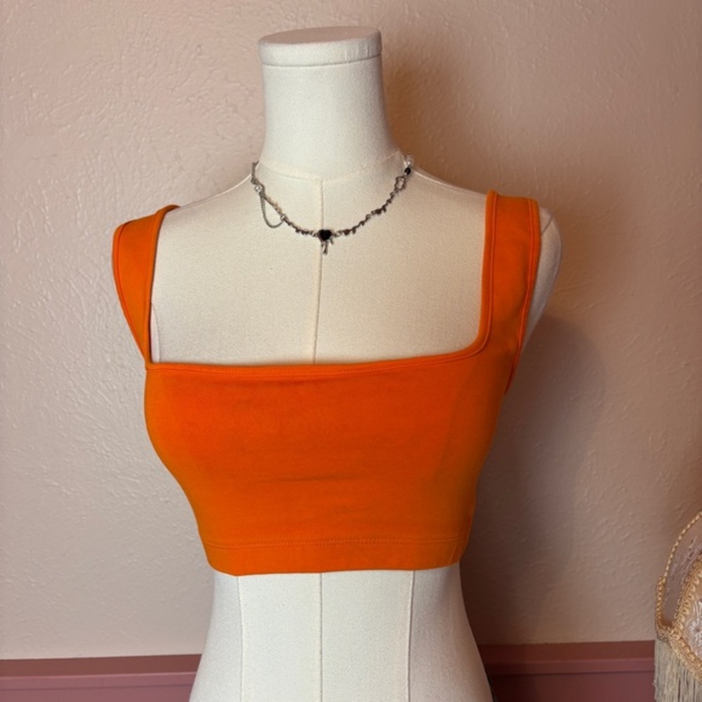 zara orange square neck crop top